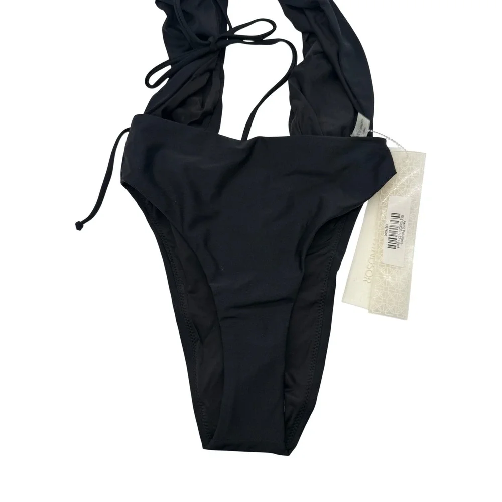 Devon Windsor Astrid Full-Piece Swimsuit Black‎ Cutout Ruffle Size XS NWT